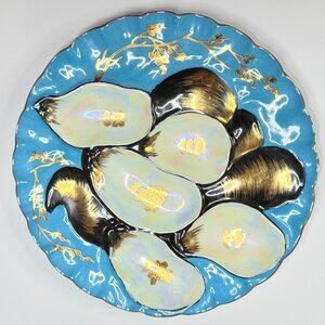 Antique Limoges Oyster Plate Turkey Iridescent & Gold Gilt Mussel Shells A660